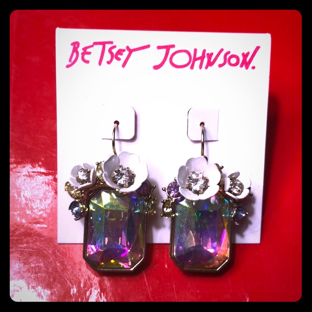 NWT BETSEY JOHNSON IRIDESCENT & FLOWERS EARRINGS
